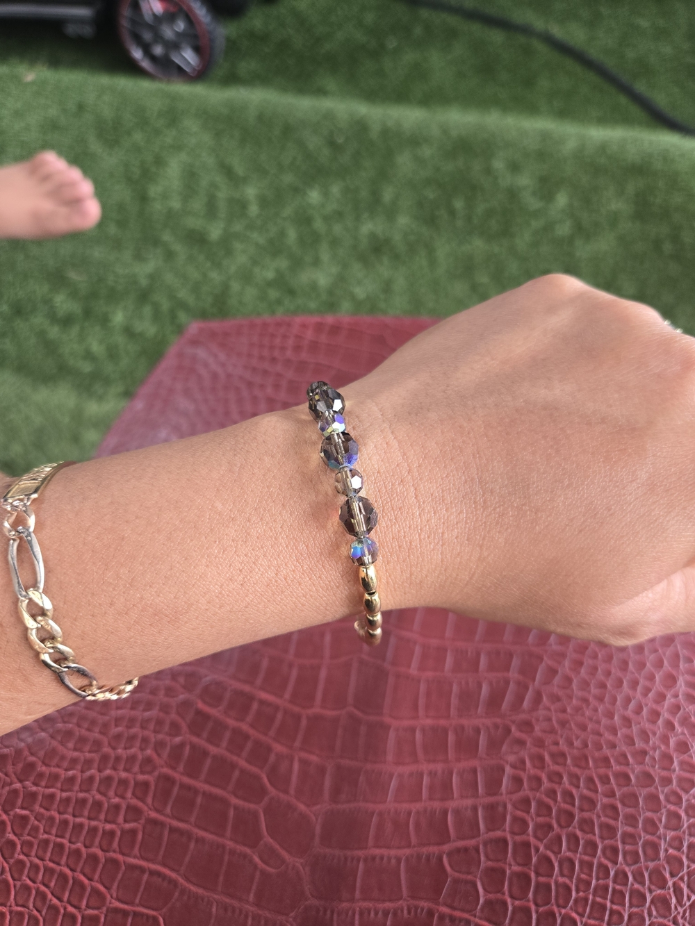 Alex and Ani Gold-Tone Bangle Bracelet with Iridescent Purple Beads - Picture 5 of 5